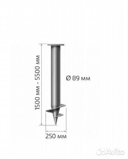 Винтовые сваи 89мм.х2000мм. с оголовком 150х150