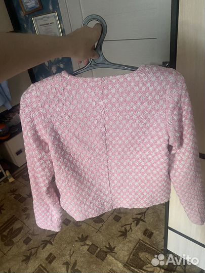Твидовый пиджак розовый 42