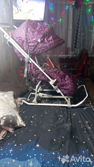 Детские санки коляска с колесами бу