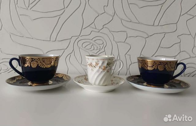 Фарфор лфз, чайная и кофейная пара, блюдца