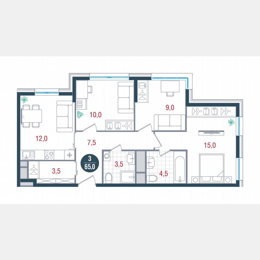 3-к. квартира, 65 м², 14/26 эт.