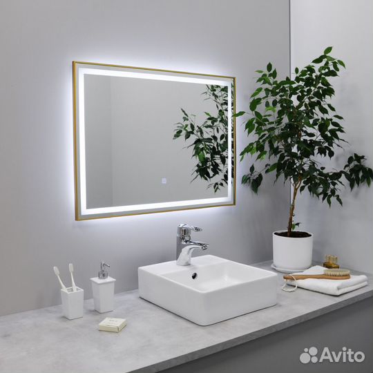 Зеркало fixsen LED прямоуг. 80x60см золото-сатин