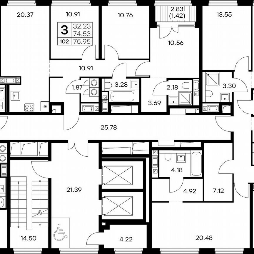 3-к. квартира, 74,7 м², 18/18 эт.