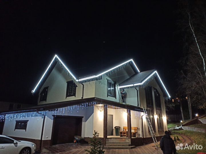 Украшение домов гирляндами/ контурная подсветка