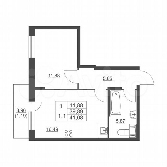 1-к. квартира, 41,1 м², 11/11 эт.