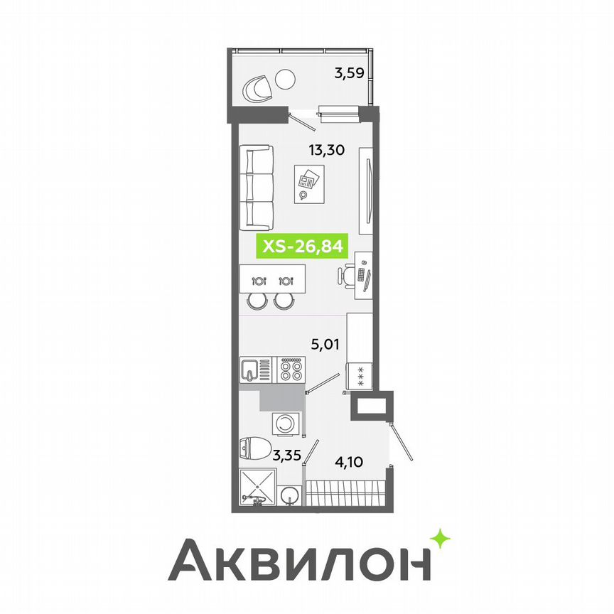 Квартира-студия, 26,8 м², 6/12 эт.