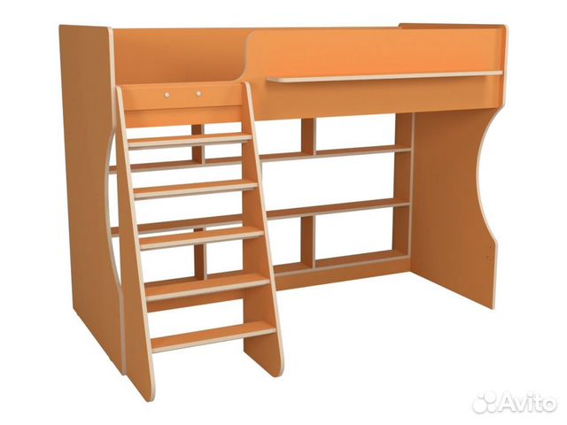 Кровать-чердак Марли оранжевый с полками