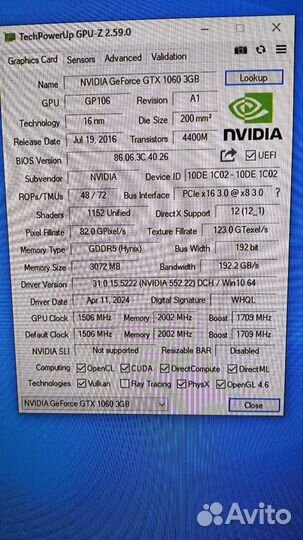 Видеокарта nvidia GeForce GTX 1060 3GB