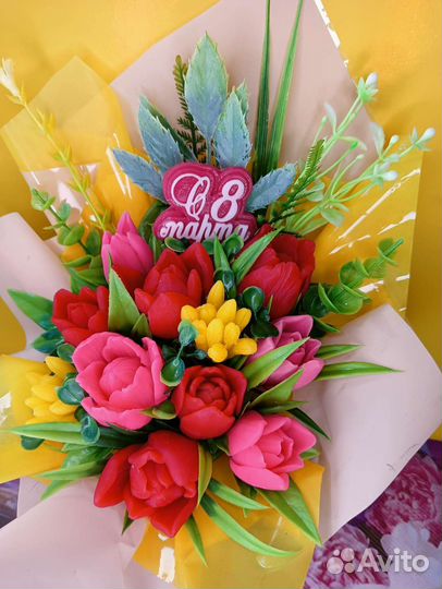 Букеты из мыла, с тюльпанами