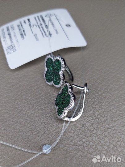 Серебряные серьги van cleef клевер новые подарок