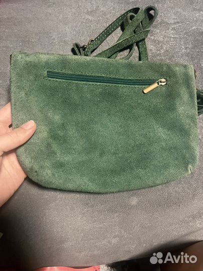 Сумка через плечо изумрудная замша