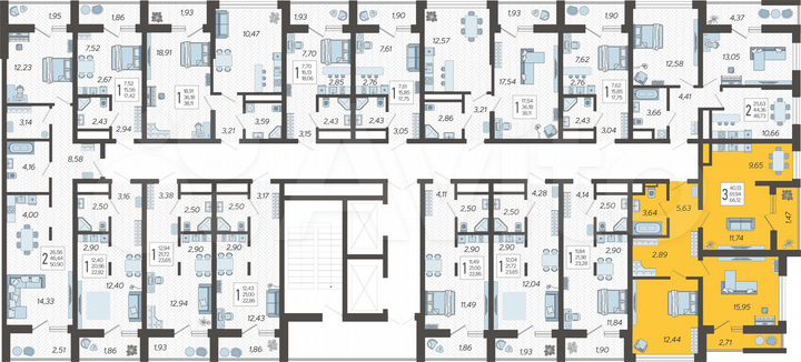 3-к. квартира, 66,1 м², 12/19 эт.