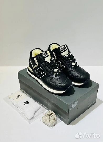 Кроссовки new balance 574 высокие зимние кожаные