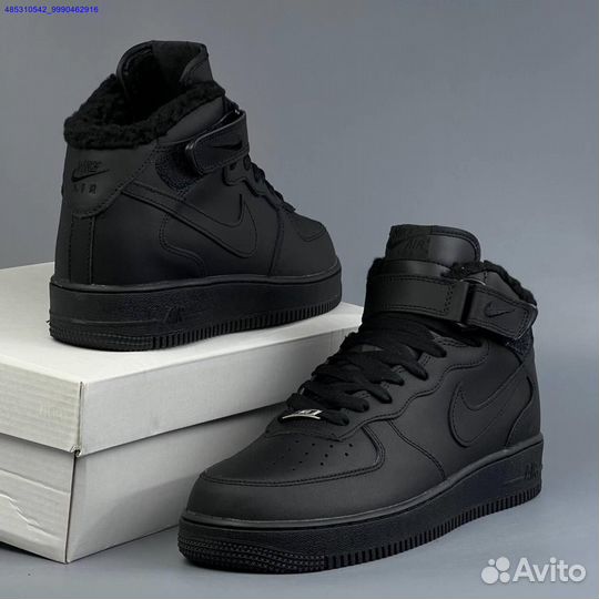 Nike Air Force 1 Black Зима с мехом (Арт.82654)