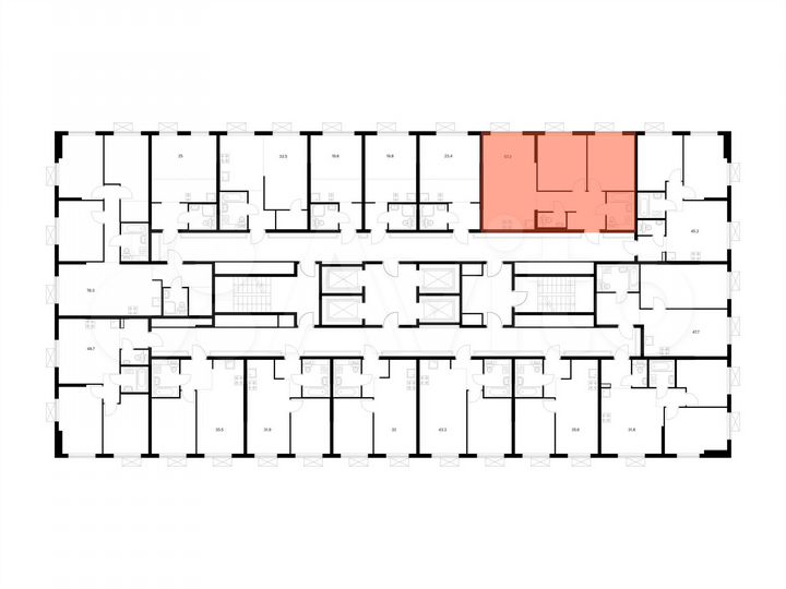 2-к. квартира, 57,3 м², 13/25 эт.