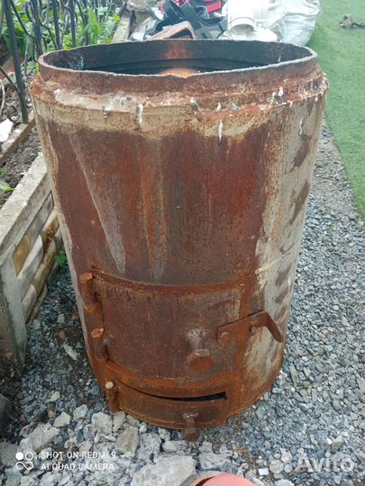 Печь для бани с баком металлическая круглая