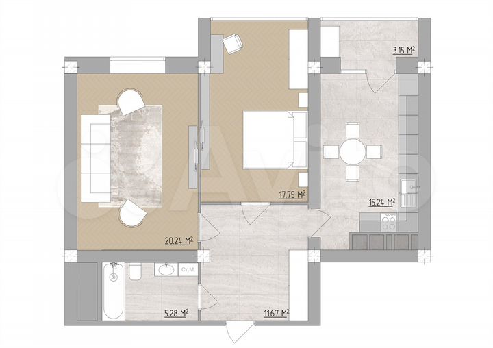 2-к. квартира, 73,3 м², 4/9 эт.