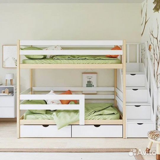 Двухъярусная кровать с лестницей комодом 190х80