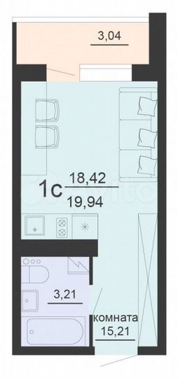 Квартира-студия, 19,9 м², 7/20 эт.