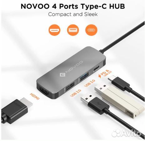 Док-станция novoo 4 в 1 PD100w, hdmi, 2xUSB