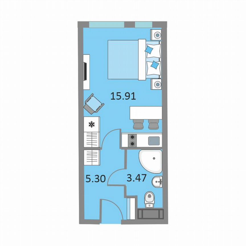 1-к. апартаменты, 24,5 м², 9/13 эт.