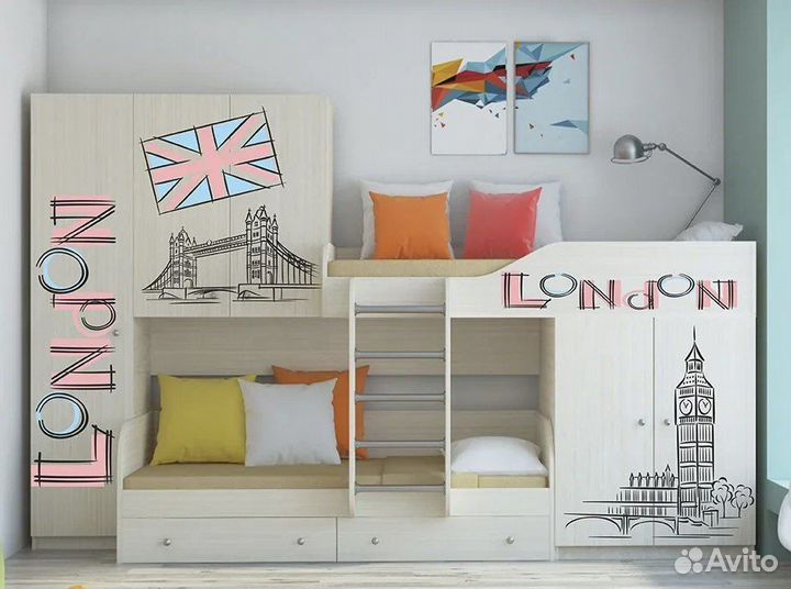 Двухъярусная кровать Лео принт дуб молочный