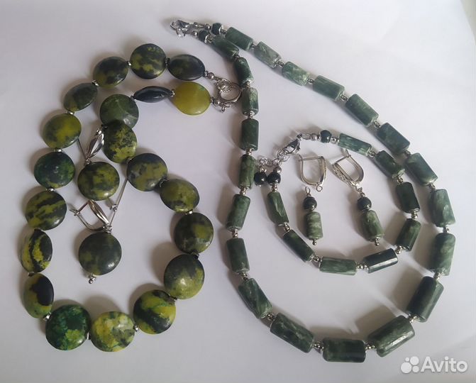 Серафинит Клинохлор Жадеит Бусы Браслет Серьги