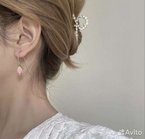 Серьги розовый цветок