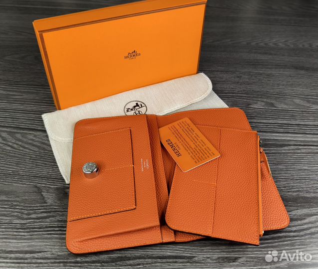 Женский кожаный клатч Hermes orange lux новый 2в1