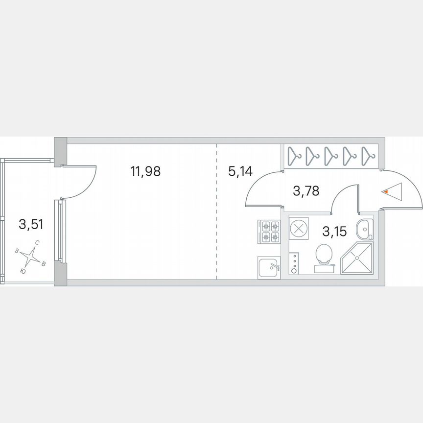 Квартира-студия, 25,1 м², 1/4 эт.