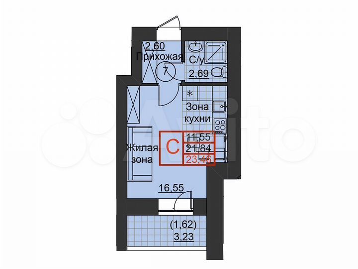 Квартира-студия, 23,5 м², 18/20 эт.