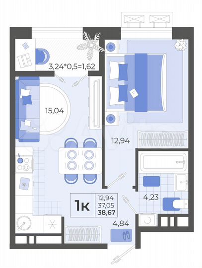 1-к. квартира, 38,7 м², 9/14 эт.