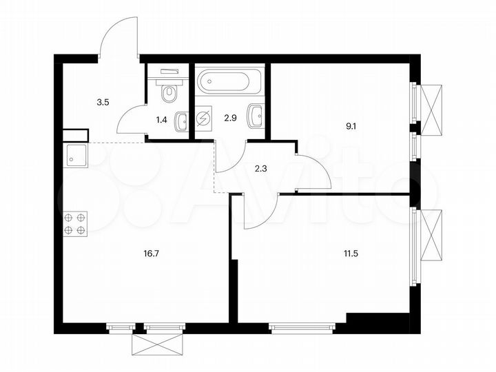 2-к. квартира, 47,4 м², 15/25 эт.
