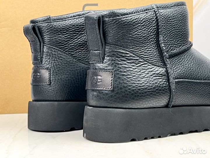 Угги UGG Classic Sugar Ultra Mini Black кожаные