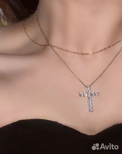 Крестик с бриллиантами муассанитами подвеска сереб