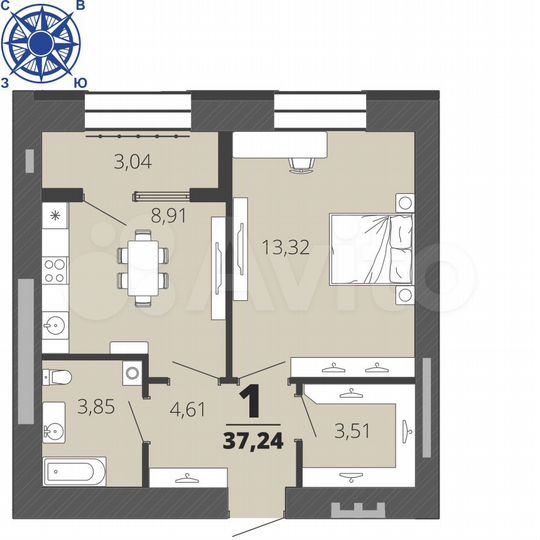 1-к. квартира, 37,2 м², 16/16 эт.