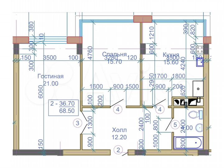 2-к. квартира, 68,5 м², 5/9 эт.