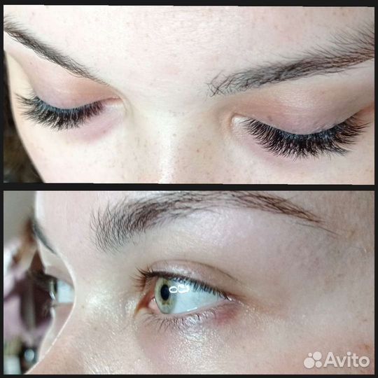 Наращивание ресниц, оформление бровей