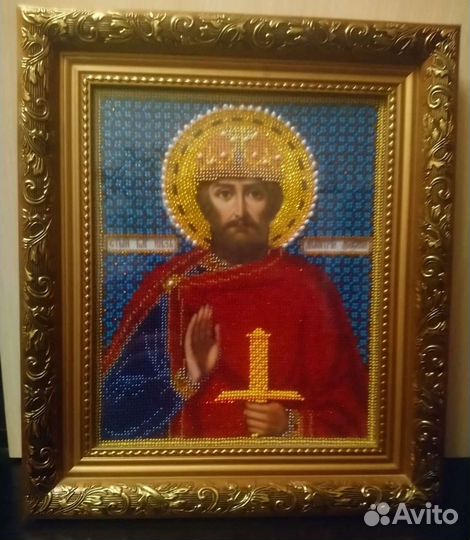 Икона Димитрия Донского, вышитая бисером