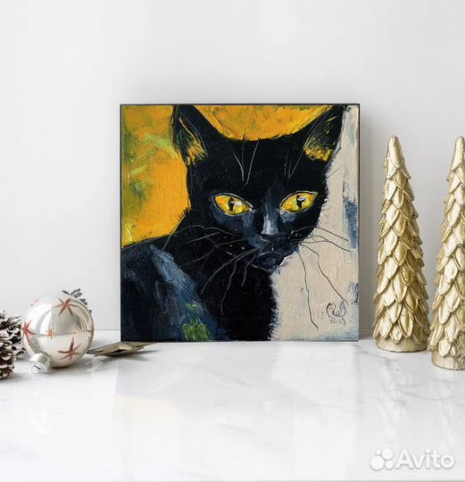 Кот картина маслом на холсте 20х20 см