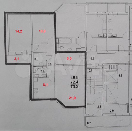3-к. квартира, 73,3 м², 15/16 эт.