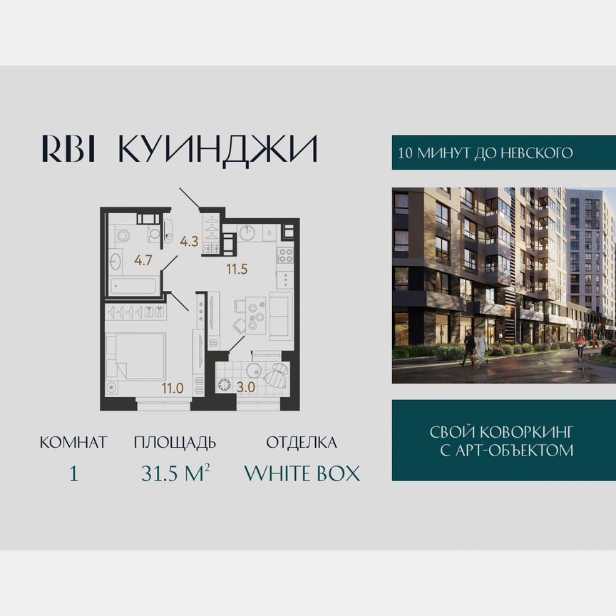1-к. квартира, 31,5 м², 7/14 эт.