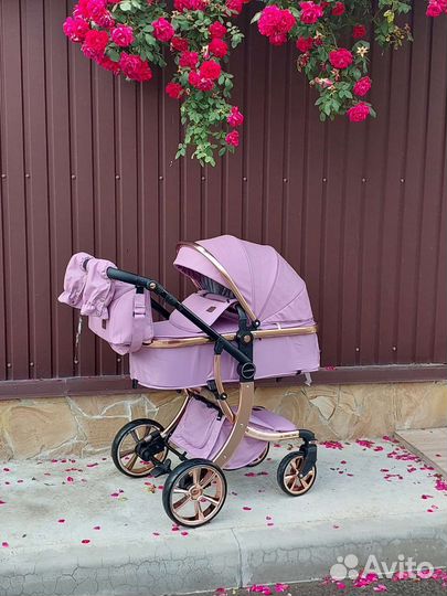 Коляска 2в1 Новая Кожа Эксклюзивная (фиолетовый)