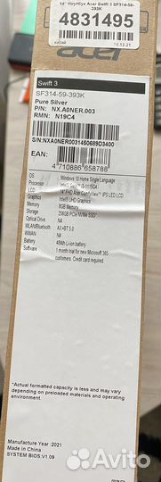 Aser ноутбук новый в коробке