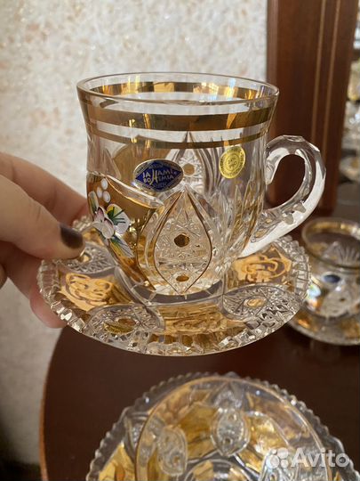 Хрустальные пары чашек Чехия