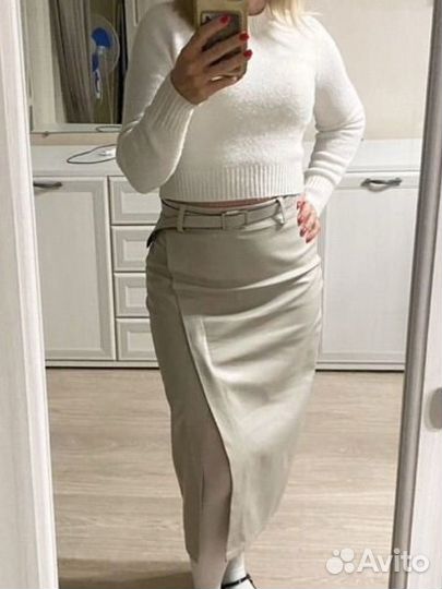 Юбка кожаная белая