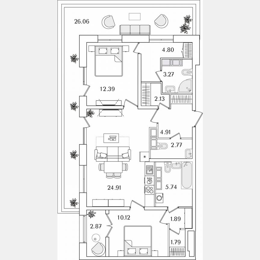 2-к. квартира, 84 м², 19/22 эт.