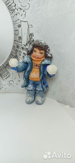 Мальчик со снежками. Ватная игрушка