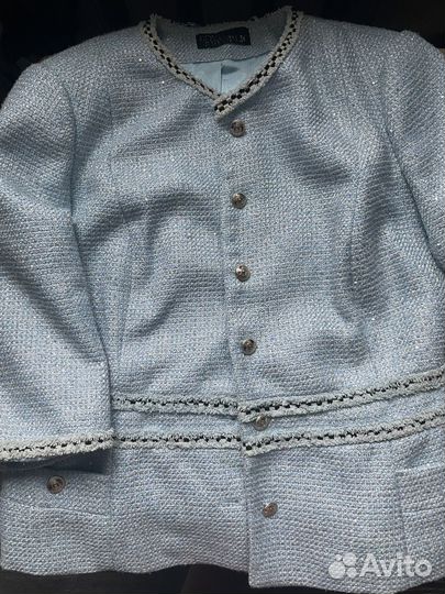 Твидовый пиджак голубой 44 46