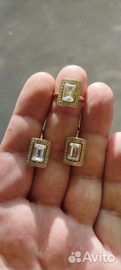 Золотой комплект с натуральным кварцем